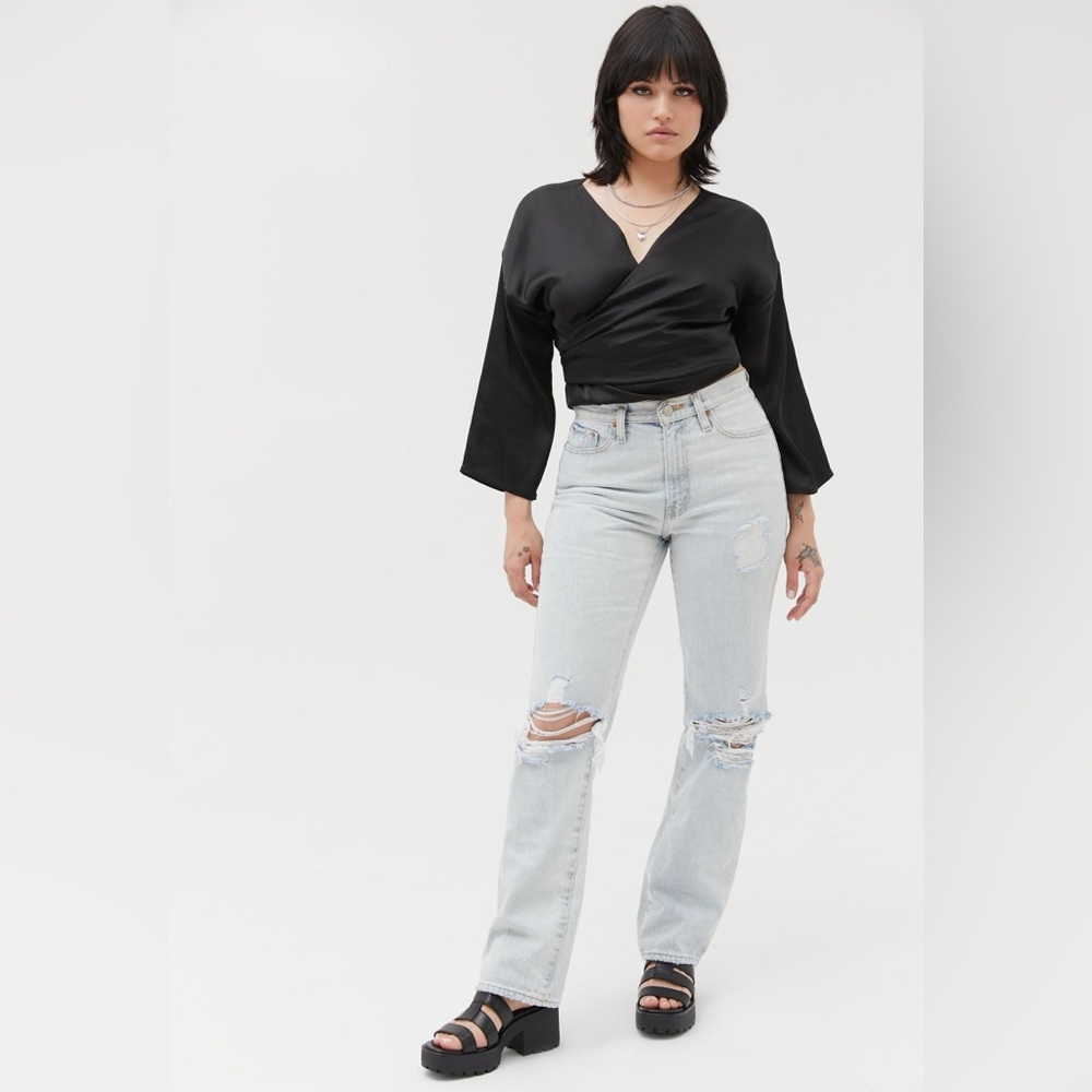 UO Nicole Satin Tie-Front Top